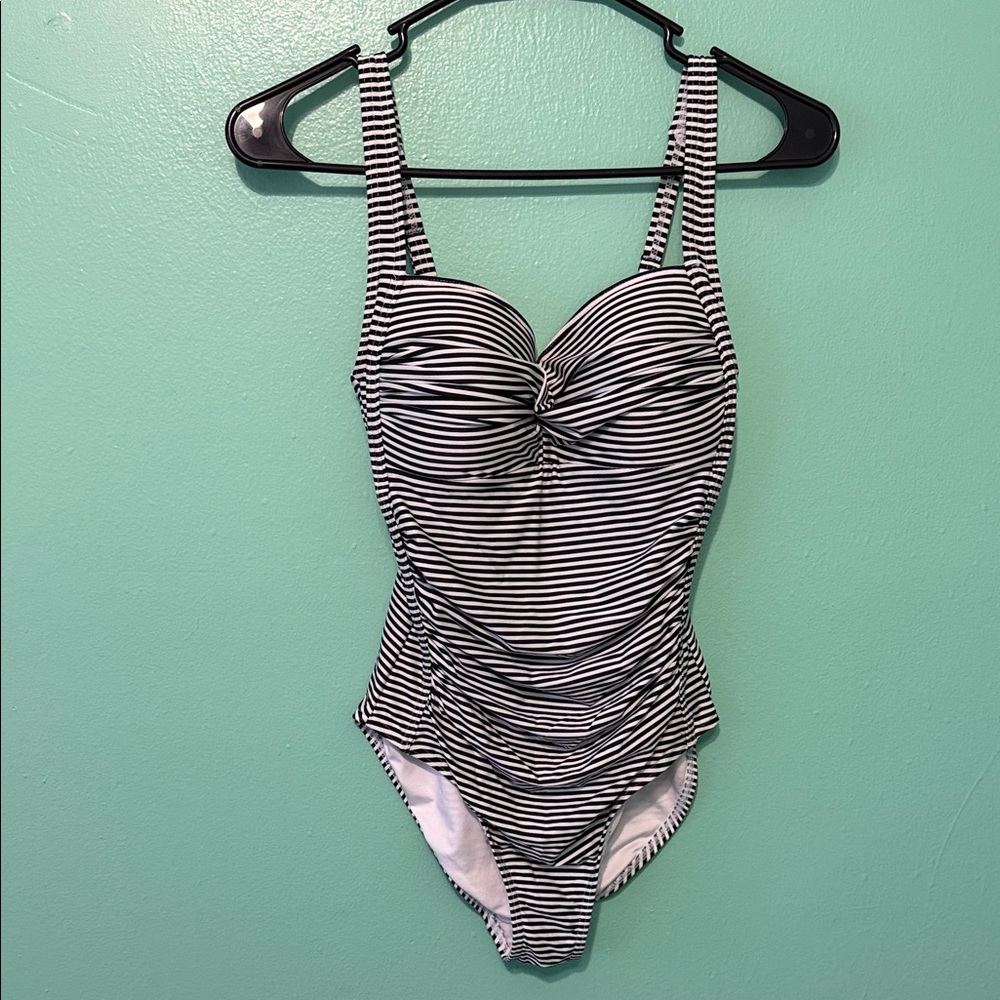 Classic Black and White Striped One Piece Swimsuit